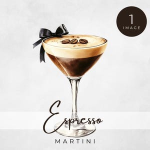 Clipart Espresso Martini, Immagine acquerello cocktail, Illustrazione caffè Martini, Clip art bevanda alcolica, Arte acquerello Espresso Martini