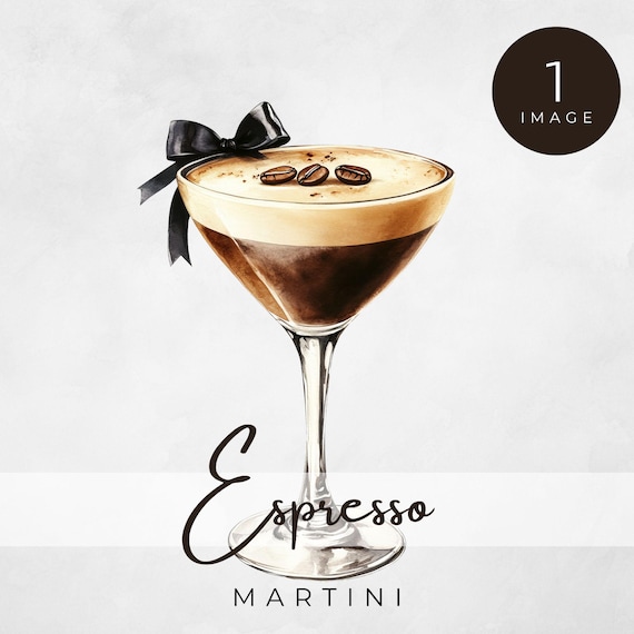 Espresso Martini Clipart, Cocktail Watercolor Image, Coffee Martini Illustration, Alcohol Drink Clip Art, Espresso Martini Watercolor Art