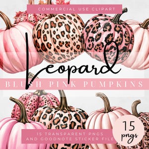Leopard Blush Pink Pumpkins Clipart, Chic Fall & Halloween Graphics, Leopard Print Pumpkin,  Blush Pink Autumn Images, Trendy Pink Halloween