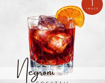 Negroni Cocktail Clipart, Aquarell Trink Illustration, Klassische Cocktail Kunst, Retro Bar Menü Illustration