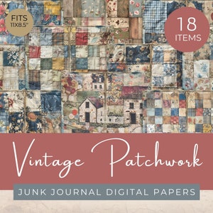 Vintage Patchwork Junk Journal Papers, Quilting journal paper, Fabric patchwork Ephemera, Quilt Scrapbooking pages, Elegant Journaling
