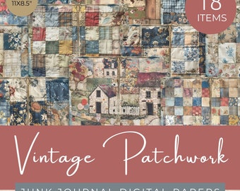 Vintage Patchwork Junk Journal Papiere, Quilting Journal Papier, Stoff Patchwork Ephemera, Quilt Scrapbooking Seiten, Elegant Journaling