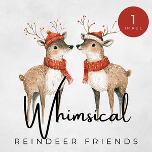 Wunderliche Reindeer Freunde Clipart, niedliche Weihnachten Rentier Kunst, Aquarell Urlaub Rentiere Grafiken, Rentier Kunst für Scrapbooking