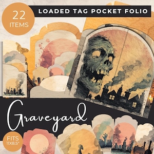 Graveyard Loaded Tag Pocket Folio, Halloween Junk Journal Kit, Spooky Tag Ephemera Set, Printable Gothic Folio, Halloween Tag Pocket Folio