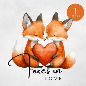 Clipart renards amoureux, mignons renards aquarelle avec coeur graphique, art sur le thème de l'amour, animaux de la forêt amoureux, renard mignon Clipart avec coeur
