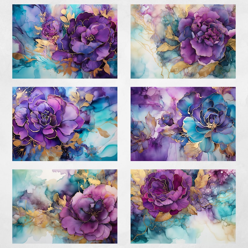 Jewel Purple Floral Abstract Texture Clipart, Alcohol Ink Wash Texture ...