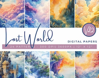 Fantasy Sky Castle Paper, Dreamy Cloudscape Scrapbook Pages, Mystical Junk Journal, Fantasy Printable Papers, Enchanted Forest Scrapbook