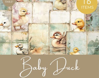 Vintage Baby Duck Junk Journal Papers, Printable Duckling Digital Paper, Cute Farm Animal Scrapbook Pages, Antique Duckling Art, Cute Duck