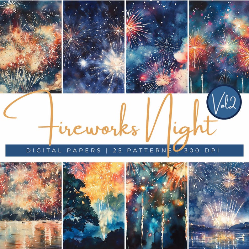 New Year Fireworks Party Backgrounds, Watercolour Firework Nights Paper ...