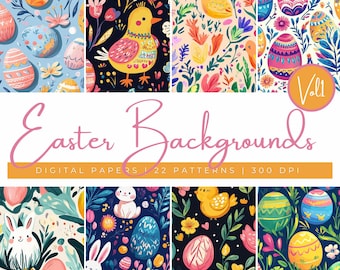 Easter Backgrounds Digital Papers, Colourful Easter Egg Backgrounds, Bunnies and Chicks Graphics, Easter Eggs and Bunnies Scrapbooking Paper