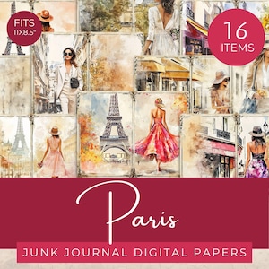 Paris Junk Journal Papers, Vintage Paris Digital Paper, French Printable Pages, Shabby Chic Travel Scrapbook, Eiffel Tower Journal Kit