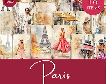 Paris Junk Journal Papers, Vintage Paris Digital Paper, French Printable Pages, Shabby Chic Travel Scrapbook, Eiffel Tower Journal Kit