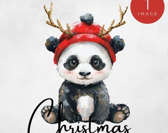 Christmas Panda Clipart, Adorable Holiday Panda Illustration, Christmas animal Graphic, Cute Panda Christmas Art, Holiday Panda Bear Image