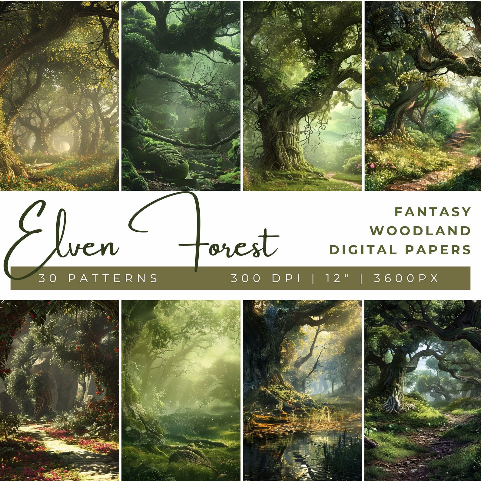 Elven Forest Digital Papers, Forestry Clipart, Enchanted Fantasy ...