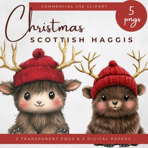 Kerst Schotse Haggis-clipart, feestelijke Schotse illustraties, Schotse kerstkunst, kerstkaartafbeeldingen, Haggis-uitnodigingen