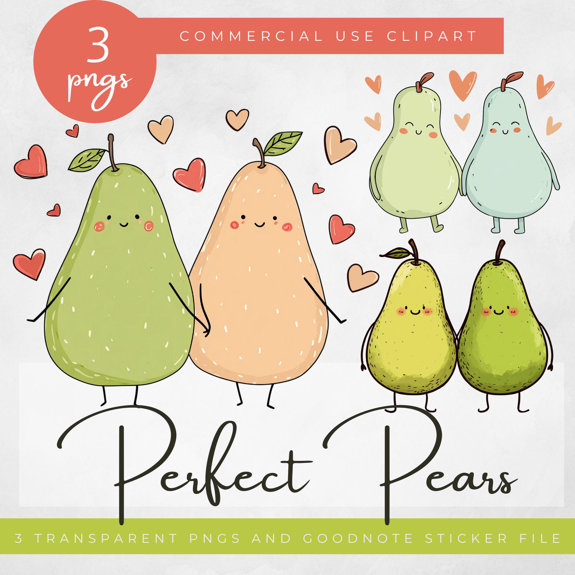Perfect Pears Clipart, Cute Fruit Couple Pngs, Kawaii Pear Digital ...