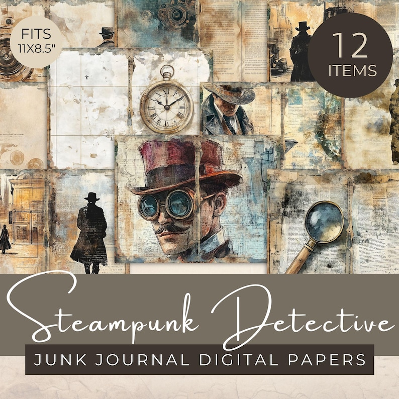 Vintage Steampunk Detective Junk Journal Papers, Printable Victorian ...