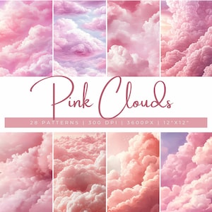 Papéis digitais de nuvens rosa para o dia dos namorados, fundos de céu pastel para o dia dos namorados, texturas românticas de nuvens rosa, papel de nuvem aquarela