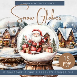 Clip-art de globos de neve de Natal, ilustrações festivas de globos de neve, gráficos de Natal, gráficos de globos de neve festivos, arte de vilas natalinas