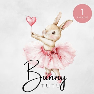 Niedliche Häschen Tutu Clipart, entzückende rosa Tutu Häschen mit Herz Illustration, Kinderzimmer Dekor Häschenkunst, Osterhasenhäschendesign, wunderliche Häschenkunst