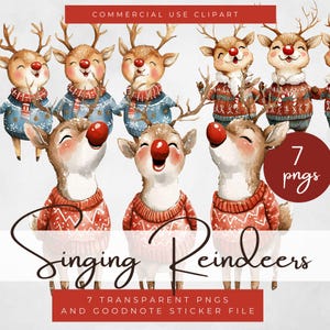 Zingende rendieren clipart, feestelijke kerst rendieren illustraties, kerstliederen rendieren kunst, feestelijke vakantie graphics