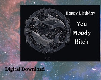 Zodiac Sign Printable Birthday Cards, Pisces zodiac bday card, Instant download, Zodiac Card Set, Astrology Greeting Cards, Digital Prints