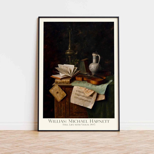 WILLIAM MICHAEL HARNETT - Still Life With Violin 1885 - painting Poster Print Aesthetics Wall Art