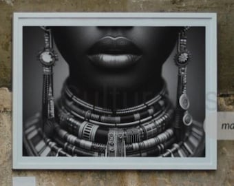 Artwork print,  Black Woman Art, Lady Art, Museum poster, Gallery Wall Art, African Art, Black and White Art, Wall art printable