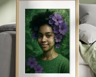 Afro Botanic Energy Portraits: Futuristic Black Art Prints (Digital Download)