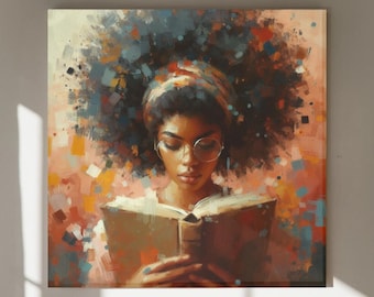 5 x Black Woman Reading Wall Art Set | DIGITAL DOWNLOAD| Afro Book Art Prints,Black Woman Office Wall Art, Black Love Portraits | Home Decor
