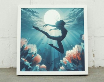 3 x Freedom Swim Wall Art Set | DIGITAL DOWNLOAD | Wild Swimming Ocean Prints, Nautical Sea Diving Art, Maximalist Wall Art | Water Decor