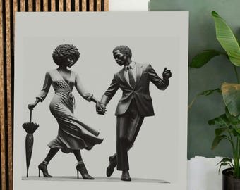 4 x Enduring Love Set B| DIGITAL DOWNLOAD| Black Couple Dancing Portrait, AI Art, Printable, Black Love | Black Wall Art Prints| Black Women