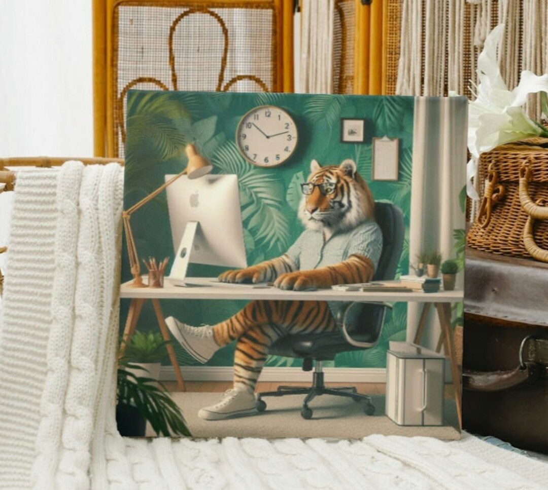 4 X Jungle Productivity:working From Home Bengal Tiger Print Set ...