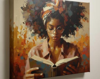 5 x Black Woman Reading Wall Art Set C | DIGITAL DOWNLOAD| Afro Book Art Prints,Black Woman Office Wall Art, Black Love Portraits|Home Decor