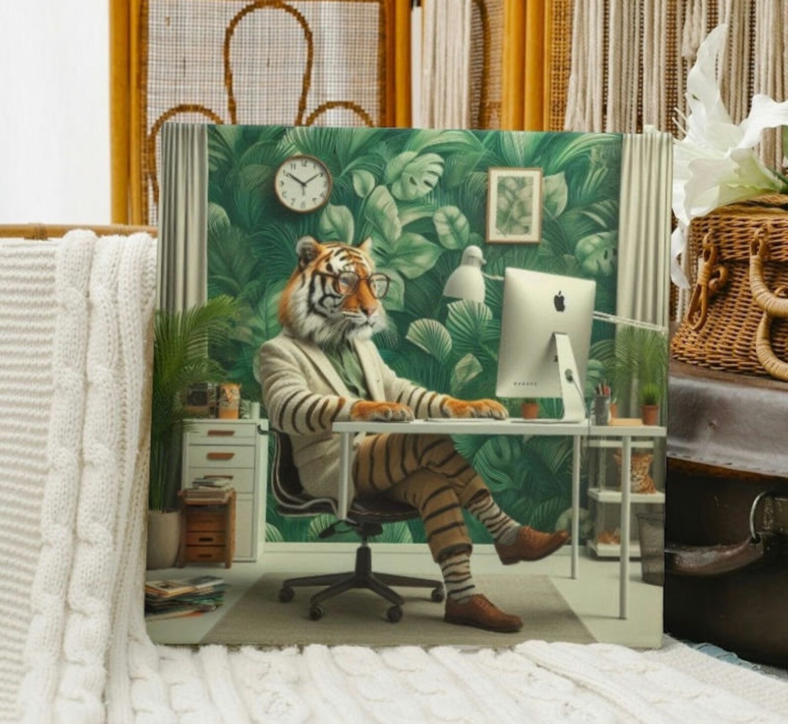 4 X Jungle Productivity:working From Home Bengal Tiger Print Set ...