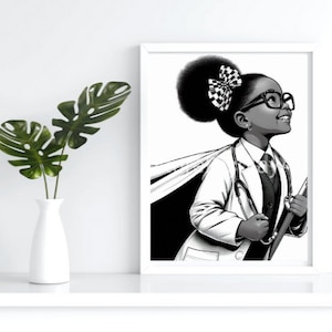 Hero Rising Art Print, Digital Download, Black Girl Portrait, AI Art, Printable Wall Art, Modern Wall Decor. Black History