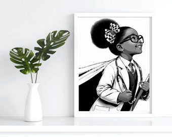 Hero Rising Art Print, Digital Download, Black Girl Portrait, AI Art, Printable Wall Art, Modern Wall Decor. Black History