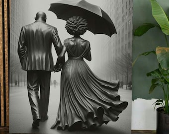 4 x Enduring Love Set A| DIGITAL DOWNLOAD| Black Couple Walking Portrait, AI Art, Printable, Black Love | Black Wall Art Prints| Black Women