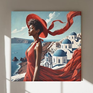 5 x Grace in Santorini:Windswept Elegance Set B |DIGITAL DOWNLOAD| Black Women Wall Art|Black Woman Portrait| Black Art Print|Black Wall Art