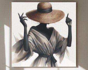 May include: A watercolor painting of a person wearing a wide-brimmed straw hat and a flowing white robe. The person's face is obscured by the hat, and their arms are raised in a gesture of joy.