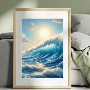 3 x Blue Ocean Waves Oil Painting Set, Raging Ocean Wall Art,Naturaĺ Blue Ocean Waves Scenery, Texture Wall Art,Living Room Decor
