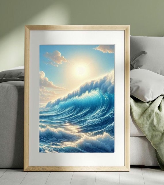 Etsy 波 油絵 海 日本 風景画 満月の夜空と海 印刷物・風景画・額縁等