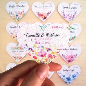 Bigliettini Bomboniera Personalizzati, Tag Bomboniere Matrimonio, Cuori piantabili, Cuori seminabili, Ringraziamento, Etichette con Fiori