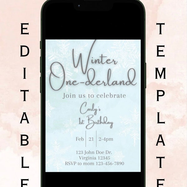 Digital Invitation Winter One-derland Theme for 1st Birthday Party (EDITABLE TEMPLATE)