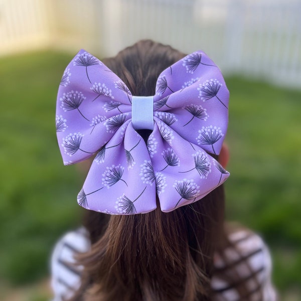Charming Lavender Dandelion Hair Bow for Girls, Custom Polyester Accessory Celebrating Military Child Month