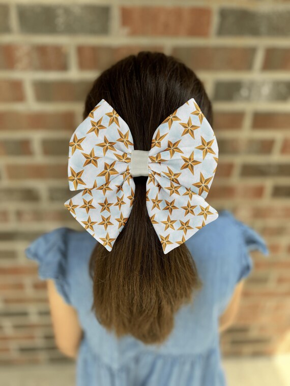 Golden Star Girl Hair Bow • 21 Ribbon Colors • Girl Hair Bow  display picture 1