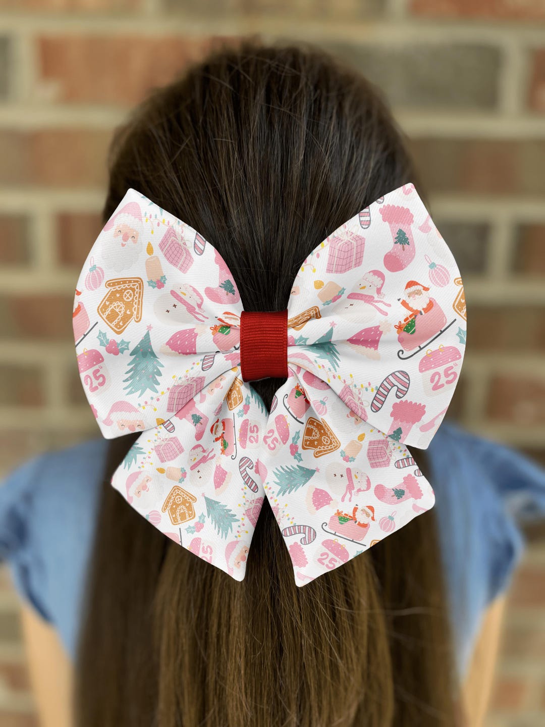 Christmas Santa Girl Hair Bow • Candy Canes & Gingerbread Coziness ...