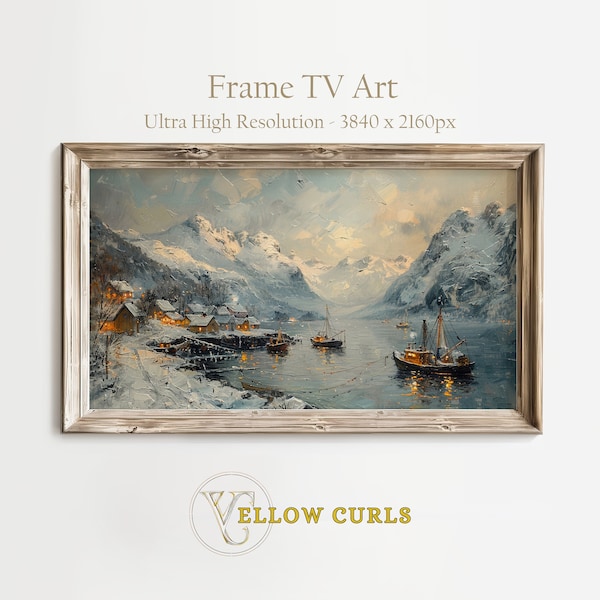 Frame TV Art | Norwegian Fjord | Nordic Seascape Painting | Art for Frame TV | Digital Download | Norway Lake Image | Scandinavian Art