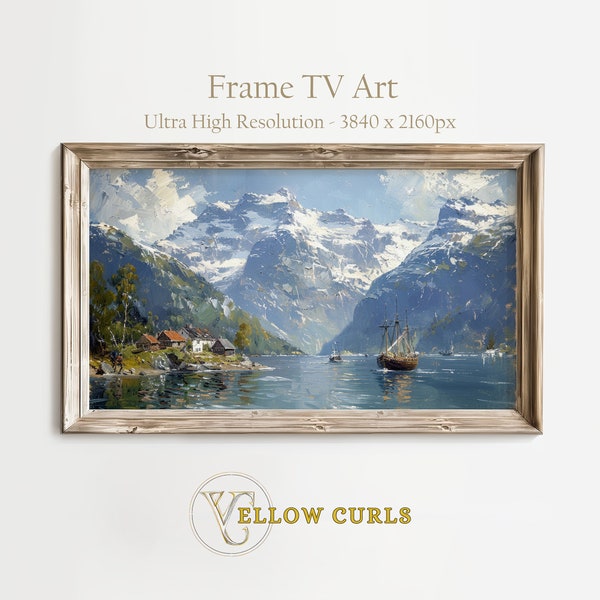 Frame TV Art | Norwegian Fjord | Nordic Seascape Painting | Art for Frame TV | Digital Download | Norway Lake Image | Scandinavian Art