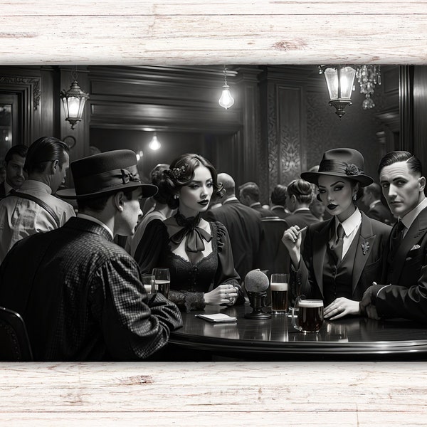 1920s Bar Noir Black White Wall Image Art Vintage Prohibition Jazz Age